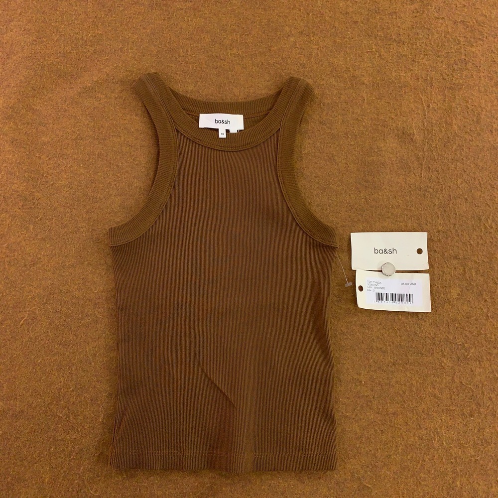 Ba&sh Womens XS Bronze Cynda Ribbed Cotton Racerback Tank Top NWT